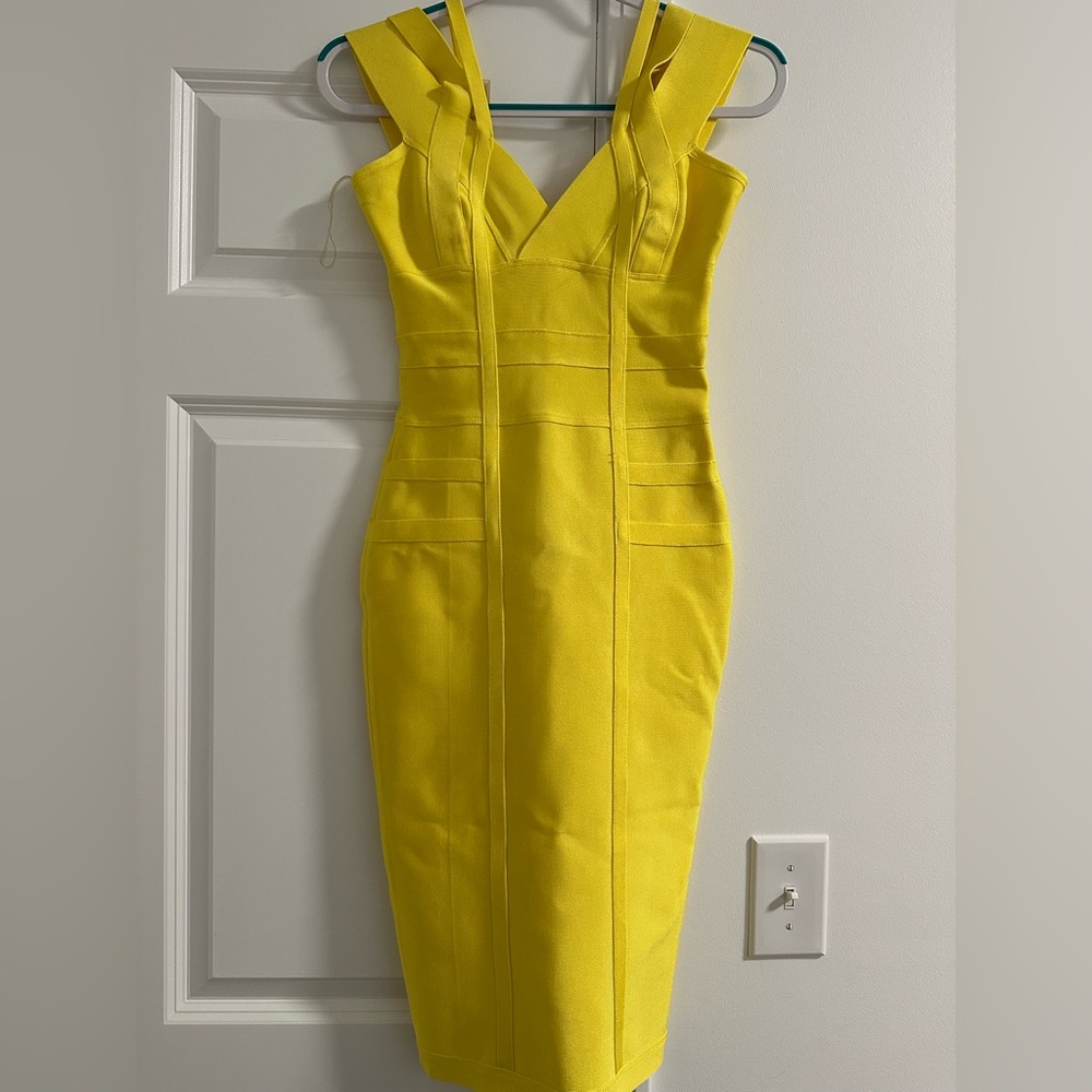 House of CB Mimi yellow bandage midi dress